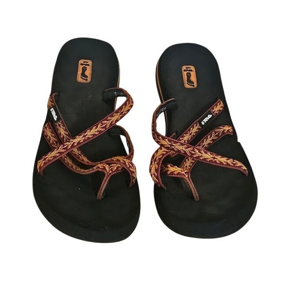 Teva Wedge Flip Flops Thong Sandals Women Size 11 Orange Red Woven Straps - Picture 1 of 7